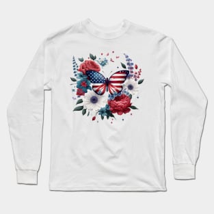 4th of July Floral Butterfly graphic Long Sleeve T-Shirt